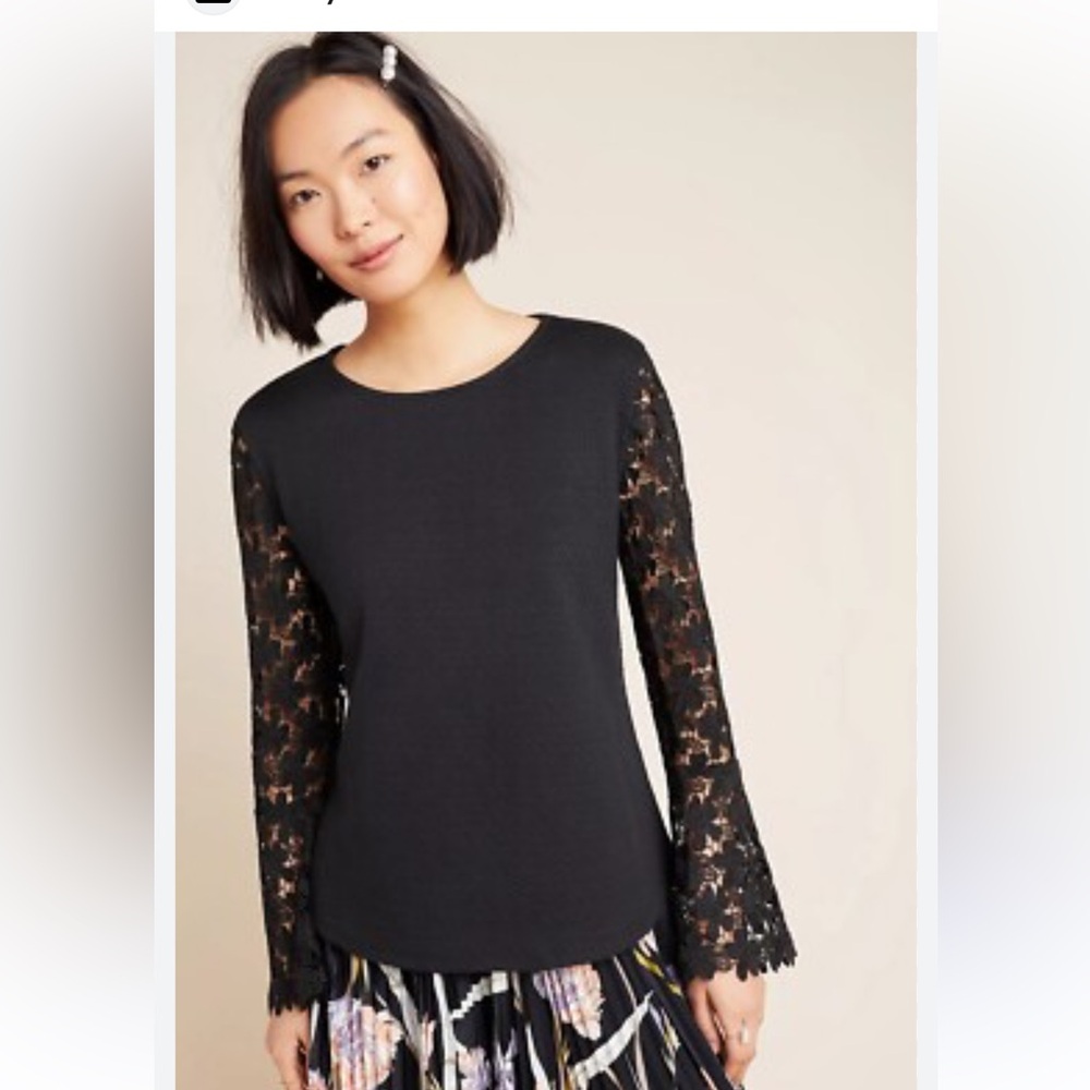 NWT Anthropologie Eri and Ali Lace Blouse - Black - Size S